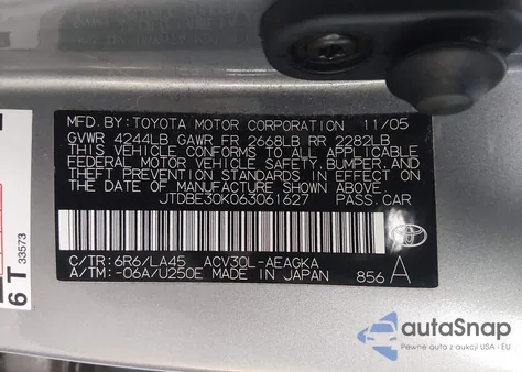 2006 Toyota Camry Xle from USA, damaged, VIN JTDBE30K063061627